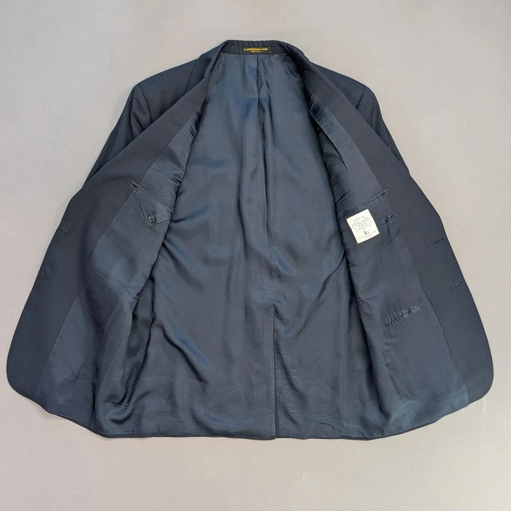 Hickey Freeman Navy Blazer USA Made Wool Sport Coat 42L Classic